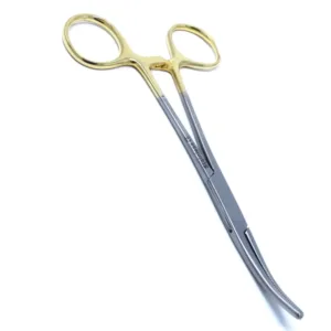 Gold Kelly hemostat forceps 5.5 inch curved for improved access and bleeding control in dental surgical procedures